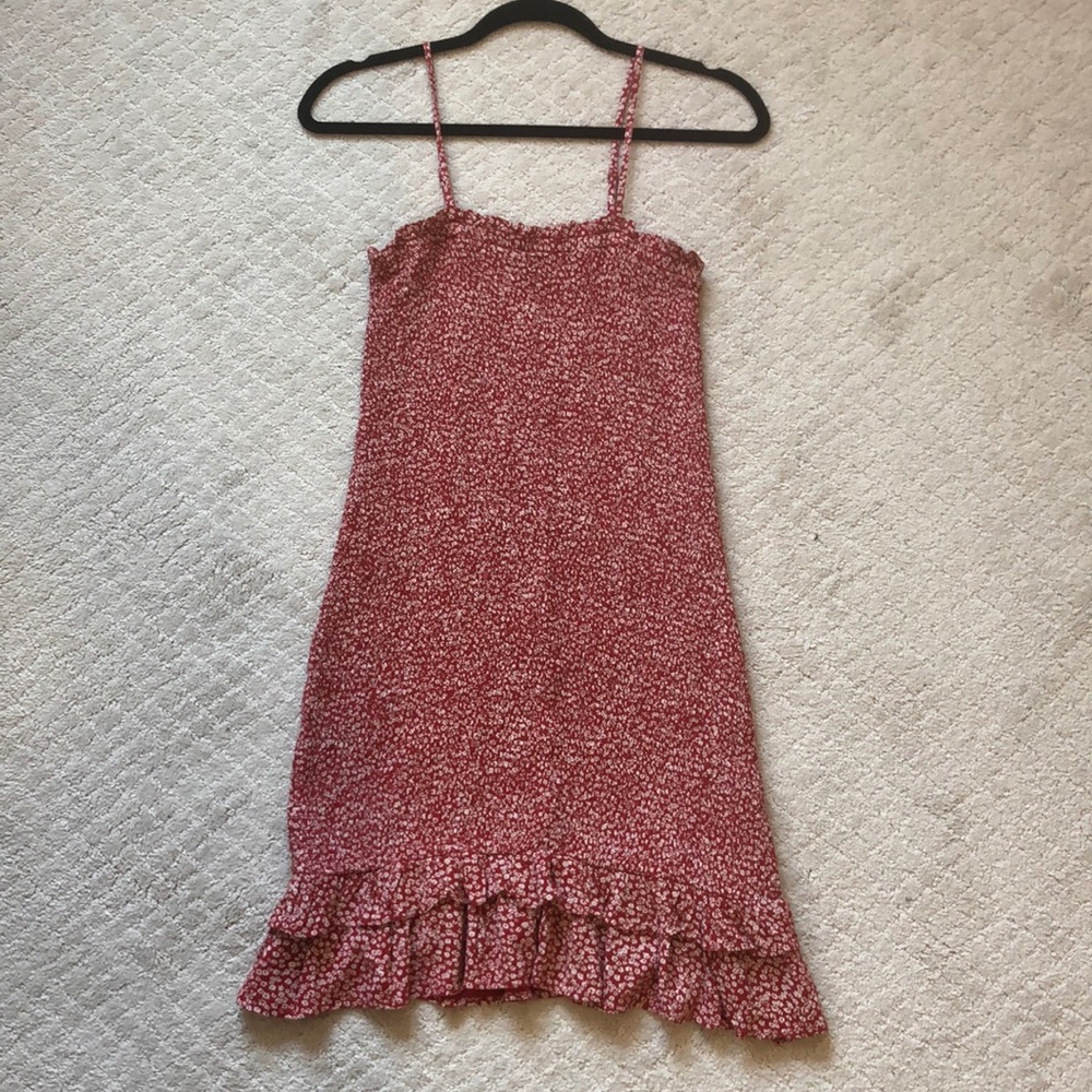 NWOT American Eagle Red Floral Ruffle Dress, S